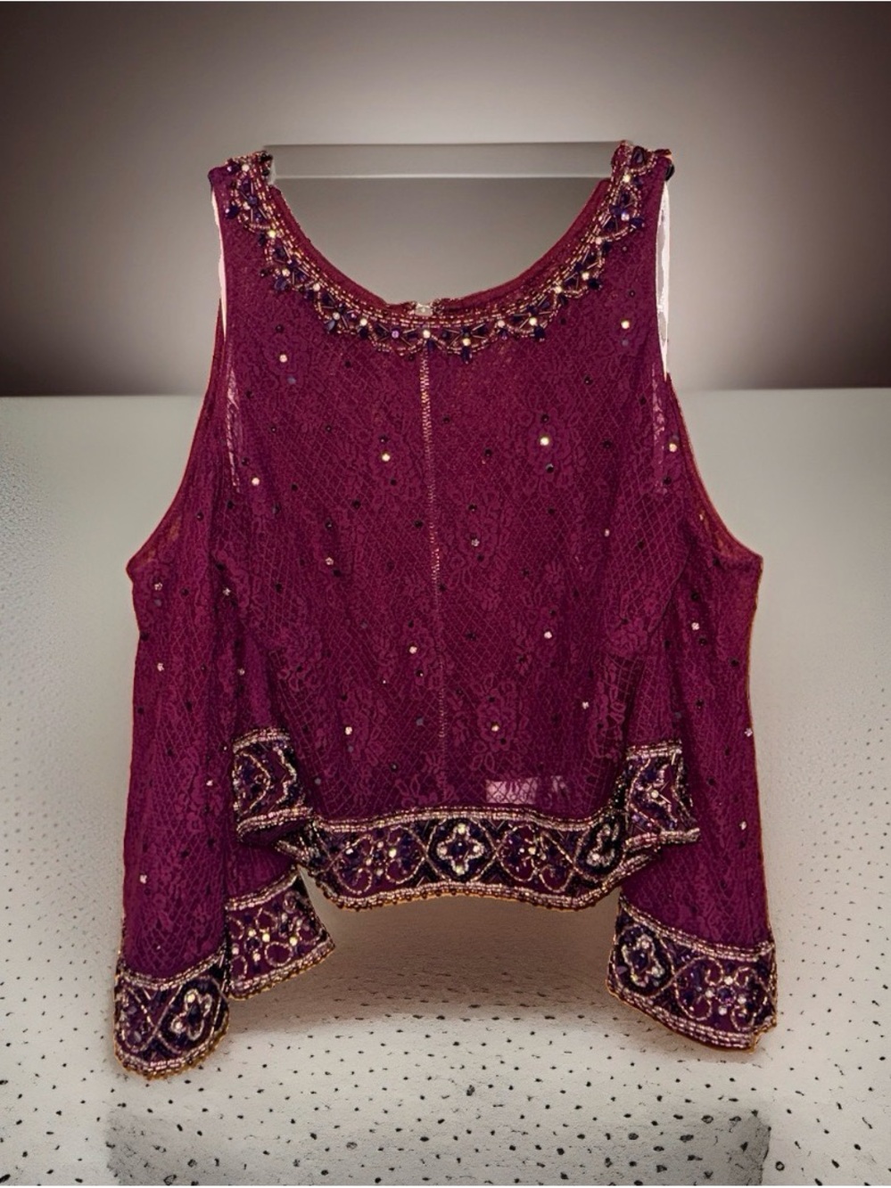 Rachel Allan Beaded Lace Cold Should Blouse in Wine-16-EC